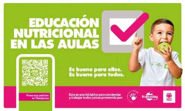 Campaña educacion nutricional con niño y manzana